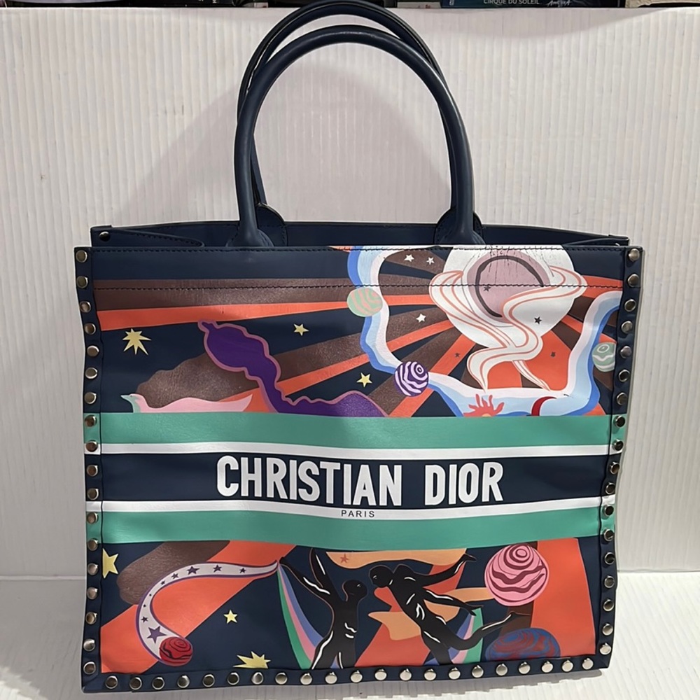 Authentic Christian Dior Navy Blue Leather/Suede Large L'Air Book Tote
